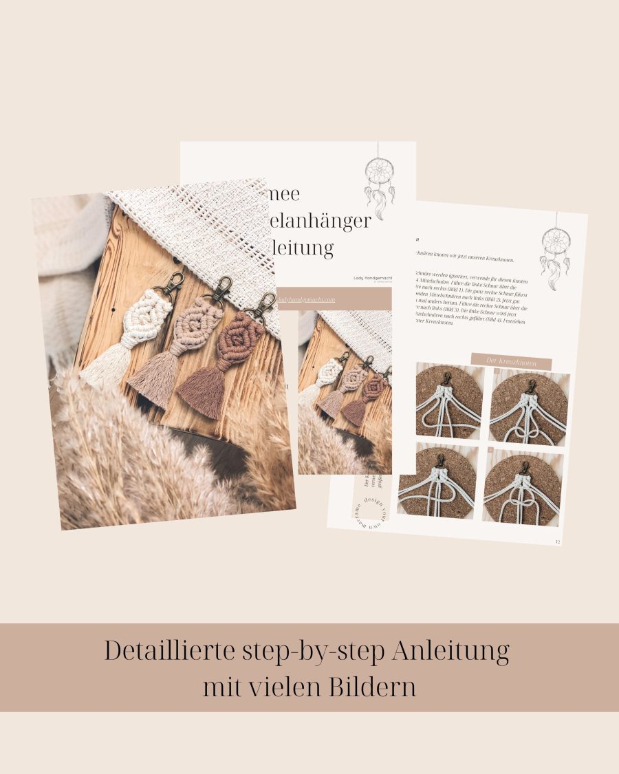 Makramee Anleitung Schlüsselanhänger - Makramee DIY - PDF Anleitung - Makramee Schlüsselanhänger selber knüpfen - Makramee Schule - Makramee lernen - Lady Handgemacht by Tamara Wagner