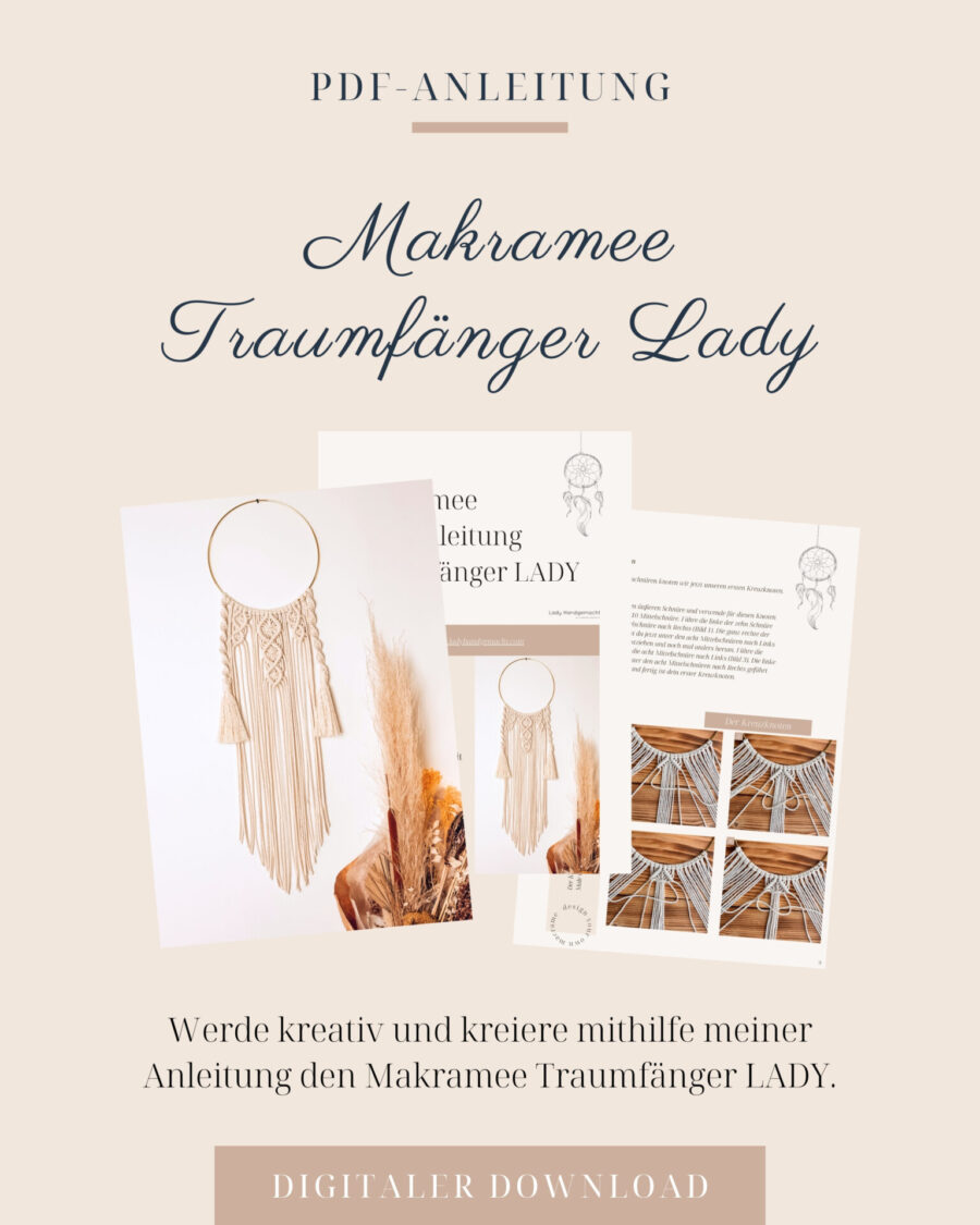 Makramee Anleitung Traumfänger Lady, Makramee am Ring, PDF Anleitung