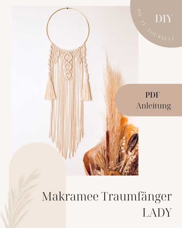 Makramee Anleitung Traumfänger Lady, Makramee am Ring, PDF Anleitung, Makramee lernen, Makramee Anleitung für Anfänger